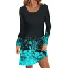 Casual Jurken Party Dagelijks Boven de Knie Jurk Dames Elegante Luxe O-hals Lange Mouwen Print Dames Jurken Vestidos Elegantes Feminino