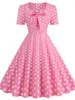 Vestidos casuais retro polka dot manga curta vestido manhã vestidos arco