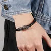 Braccialetti con ciondoli Bracciale intrecciato in vera pelle vintage per uomo Testa di drago in acciaio inossidabile Chiusura magnetica da uomo Gioielli punk