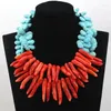 Pendentif Colliers Magnifique Orange et bleu sarcelle baroque corail collier mode perles de mariage africain fête bijoux de mariée 2023 PJW194