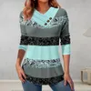 Blusas femininas senhora camiseta colorblock botão decoração 3d impressão manga longa macio plus size comprimento médio pulôver outono primavera topo cruz v