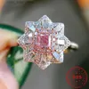 Anello solitario HOYON intarsiato Agail naturale Anello stile diamante rosa Anello principessa stile diamante intarsiato di lusso S925 Gioielli in argento YQ231207