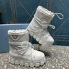 Designer feminino preto branco botas de neve sapatos de esqui à prova dwaterproof água náilon rendas até inverno bota plataforma quente tornozelo botas