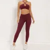 Conjuntos ativos logotipo personalizado cruz sem costas esporte terno para fitness feminino treino ginásio leggings conjunto com push up roupas de yoga feminino