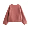 Felpe con cappuccio da donna YENKYE Donna Gesso rosa Felpa oversize Boucle O Collo Manica lunga Donna Autunno Inverno Pullover Top