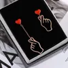 Stud Earrings Trendy Korean Finger Heart Earring For Women Love Hand Gesture Asymmetry Valentine's Day Collar Pendientes Bijoux