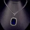 Anhänger 2023 übertrieben riesige Sapphire Anhänger Halskette 925 Sterling Silber Pullover Halsketten Ladies Cz Kette Fein Schmuck