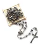 Pendentif Colliers Qigo Gris Cristal Rosaire Collier Long Vintage Croix Catholique Pour Femmes Hommes Religieux Paryer Bijoux