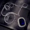 Anhänger 2023 übertrieben riesige Sapphire Anhänger Halskette 925 Sterling Silber Pullover Halsketten Ladies Cz Kette Fein Schmuck