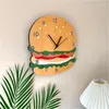 Orologi da parete Orologio da appendere con hamburger di cartone animato, in legno, con pollo fritto silenzioso, ristorante fast food, sala da pranzo, decorazioni per la casa