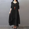 Casual Dresses Summer Elegant Women Midi Dress Long Sleeve Kaftan Outfits Soft Loose Boho Vintage Maxi Robe Layering Chic Solid Vestidos