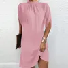 Casual klänningar Kort ärm Loose Mini Office Lady Clothing Robe Fashion Batwing Print Dress for Women 2023 Summer O Neck