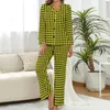 Women's Sleepwear Elegant Houndstooth Pajamas Lady Black And Yellow Retro Daily Long-Sleeve Two Piece Leisure V Neck Custom Set