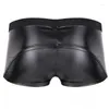 Underpants Sexy Mens Underwear Boxers PVC Faux Leather Zipper Open Bulge Pouch Boxer Shorts Men Fetish Gay Club Panties Male Mini Trunks