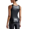 Mujeres Body Shapers cuero O cuello chaleco sin mangas camiseta sin mangas entrenador de cintura corsés camisas delgadas moda Casual negro Shapewear Tops