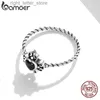 Solitärring Bamoer Classic 925 Sterling Silber Vintage Pik Herz Ring für Frauen Edler schwarzer Zirkon Luxus Hochzeit Schmuck GXR746 YQ231207