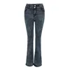 Jean slim extensible pour femmes, taille haute, poches, jambes larges, pantalon évasé à boutons, Denim, vêtements féminins Harajuku