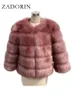 Högkvalitativ faux päls kvinnor lyx fluffig varm 3 4 ärmjacka för vinter kort mink ytterkläder