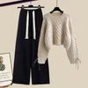 Women's Two Piece Pants 2023 Autumn and Winter Suit Korean Elegant Fashion Warm Pullover Knitted SweaterLoose Wide Leg Twopiece Set 231206