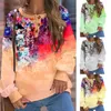 Kvinnors hoodies Kvinnor Löst fit Sweatshirt Rund hals Boho blommuttryck med O 3 -knappar för hösten/hösten