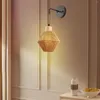 Duvar lambası Rattan Işık E26/E27 Base Dekoratif Vintage Stil Sconce Restoran Okuma Çiftlik Evi Ev Dekor