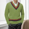 Maglioni da uomo Maglione abbinato in colore stile europeo con scollo a V manica lunga pullover in maglia da uomo Cappotto doppio petto da uomo