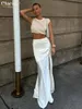 Skirts Clacive Sexy Loose White Satin For Women 2024 Fashion High Waist Long Skirt Elegant Chic Slit Female Clothing 231206