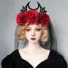 ヘアクリップゴシックティアラクラウンブラックレッドローズヘッドバンドハロウィーンキング花嫁ヘッドドレス魔女コスプレマスカレードパーティーヘッドウェア