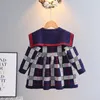 Robe pull à carreaux pour filles de 0 à 7 ans, pull chaud avec nœud tricoté, Style collégien, vêtements pour enfants, automne hiver 2023, 231207