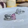 Solitaire Ring Skeleton Hip Hop Ring for Women with Dazzling White/pink Heart Zircon Stone Exquisite Fashion Female Accessories Party Jewelry YQ231207