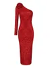 Casual Dresses Sexy One Shoulder Sparkling Sequins Long Dress Women Red Sequin Flower Sleeved Maxi Slim Celebrity Party Christmas