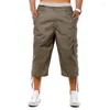 Mododer Herren-Cargo-Shorts, einfarbig, entspannte Passform, Outdoor, mehrere Taschen, für Arbeit, Freizeit (Khaki XL)