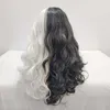 New cosplay wig black and white long curly wig cover for girls wig head cover