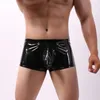 Sous-vêtements Exotiques Hommes Boxer Shorts PU Bouton En Cuir Ouvert Entrejambe Boxershorts Trunks Clubwear Latex Sous-Vêtements Discothèque Fétiche Gay Culotte