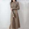 Kadın Hoodies 2023 Sonbahar/Kış A-line elbise orta uzunlukta yarım yüksek boyunlu süveter diz ince örgü uzunluğunda uzun