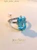 Solitaire Ring Artificial rock candy rectangular emerald cut sea blue treasure ring 925 silver imported high carbon diamond cool breeze YQ231207