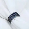 Fedi nuziali set nero per donna 3 pezzi regalo di gioielli di moda Elegante anello di fidanzamento con zirconi blu reale pavimentato da principessa