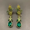 Brincos vintage pedra verde zircônia luxo gota para mulheres jóias pista festa t mostrar fantasia na moda boho ins japão coreia