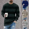 Men's T Shirts Men Sweater Lightweight Striped Print O Neck Pullover Long Sleeve Skin-friendly Knitted Male Clothing