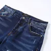 Designer Amirssmens Jeans High Street Blue Collated Orange Leather Double Knee Punch Cut SLP Jeans