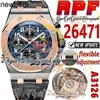 Mężczyźni Audemar Pigue Watch APF Factory 42mm 2647 A3126 Chronograph Mens Rose Gold Brushed Bezel Blue Tekstrutowa skóra skórzana Edycja Eternity Watches Pasek