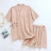 Women's Sleepwear Summer Japanese Couples Pajamas Thin Cotton Gauze Crepe Short Sleeve Shorts Kimono Men and Women Home Clothes 2 Piece Sleepwear 231206