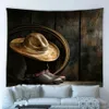 Tapestries Merry Christmas Big Tapestry Retro Farmhouse Old Wooden Board Xmas Tree Cowboy Wall Hanging Cloth Living Room Bedroom Home Decor 231207