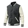 Herrjackor Jackor Män Autumn och Winter Baseball Jacket Men Woolen Pu Sleeve Men's Jacket Casual Herrkläder Outwear 231206