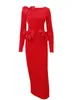 Casual Dresses Red Long Dress Women Sexy Hollow Out Ladies Elegant Fashion Bow Backless Female Party Evening Bodycon Robes