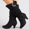 Neue Frauen High Heel Herbst Mittlere Waden Stiefel Weibliche Zip Schnalle Plattform Sexy Spike Heels Plus Größe Damen Mode Schuhe