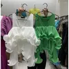 Bluzki damskie 2023 Spring Lato Lato Long Rleeve Off Rame Warstered Ruffle Chifon Blouse Shirt Elegancka High Street V Neck Top dla kobiet