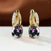 Boucles d'oreilles créoles pour femmes, breloques en Zircon violet, cristal de luxe, pierre ovale, couleur or jaune, mariage pour femmes