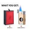 Guevara Cigar Lighter Cutter 2 i 1 Sharp V-Cut Luxury Guillotine Metal 3 Jet Blue Flame Torch Lighters With Box