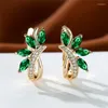 Серьги-кольца с милым цветком, зеленый циркон, многоцветный хрустальный камень, модный золотой цвет для свадьбы для женщин